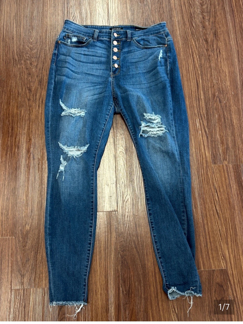 Judy Blue Distressed Mid/Dark Blue Skinny Jeans Button Fly Size 18W